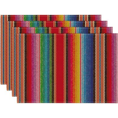 TEMU 4pcs Colorful Stripes Dia De Los Muertos Fiesta Mexico Placemats Set Of 4, 12x18 Inch Spring Table Mats For Party Kitchen Dining Decoration Image
