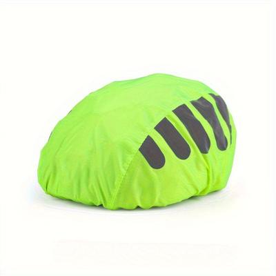TEMU 1pc Waterproof Bicycle Helmet Cover With Reflective Strip - Neon Green & Black, Durable Rain Protection For Mtb/road Bikes, Unisex Adult Cycling Accessories, , Design Image