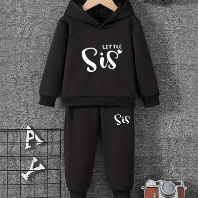 TEMU 2024 Trendy Letter Print Girls' Autumn And Winter Casual Sports Stylish And Comfortable Hoodie Set, For Outdoor Image