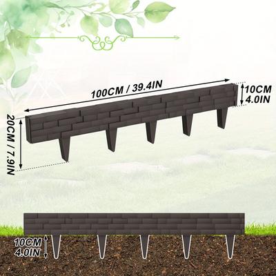 TEMU 5pcs Garden Fence Lawn Edging Flower Bed Edging Decorative Fence Garden Hedge Stone Look Brown Pp Material Image
