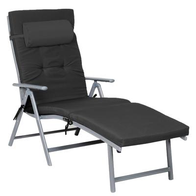 TEMU Recliner, Sun Lounger With 6 Cm Thick Mattress, Made Of Aluminium, Non-slip, Breathable, Adjustable, Load 150 Kg, Black Image