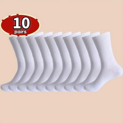 TEMU 10/20 Pairs High-top Casual Socks For - Breathable, Comfortable, Solid Color, Polyester, Ideal For , | Solid Color Socks | Polyester Socks Image