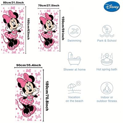 TEMU 1pc Mouse Beach Towel - Super Soft Microfiber, Vibrant Pink Polka Dots & , Machine Washable For Pool, Beach, Valentine's Day Gift, Summer Accessory, Design, Quickdrying Fabric, Image