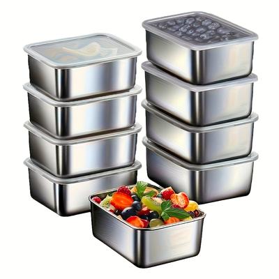TEMU 9pcs Stackable Stainless Steel Food Storage Container Set With Lids - Bpa-free Multipurpose Kitchen Organizers, Dishwasher Safe, Food-contact Safe, Image