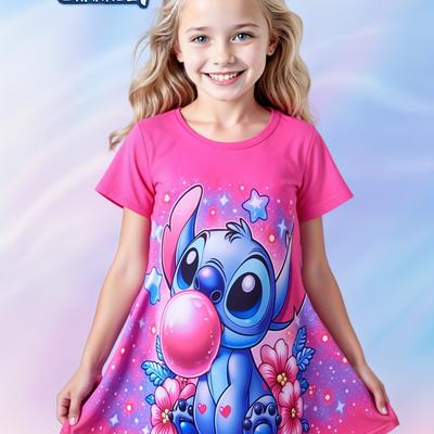 TEMU Girls' Summer New Cartoon Dress Comfortable For Parties, School, Shopping, Travel, And Occasions Image
