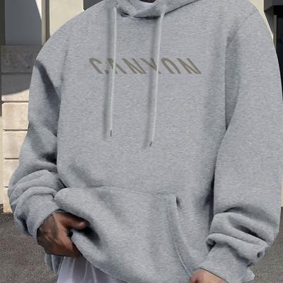 "TEMU Men's "canyon" Graphic Hoodie - Black Casual Pullover With Front Pocket, Stretch Fabric, Wear 18-40, Everyday Hoodie | Graphic Print Hoodie | Hoodie, Essential Hoodie" Image