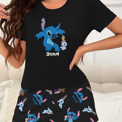 TEMU Stitch Women's Summer Lightweight Pajama Set With Round Neck And Shorts Image