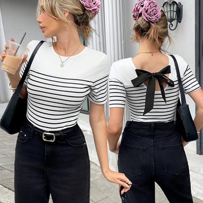 TEMU Yy0403327 Vacation T-shirt With Bow Tie At The Back Image