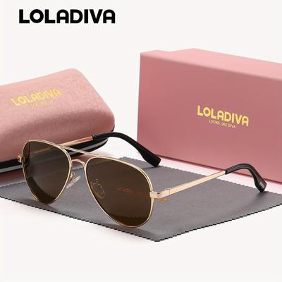TEMU Loladiva Unisex Retro Square Polarized Glasses, Uv400 Protection, Tac Lens, Metal Frame, Cloth & Case Included, Fashion Outdoor Party Eyewear Image