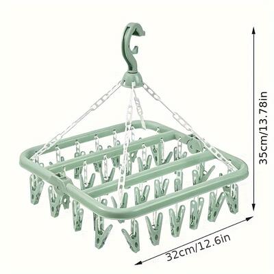 TEMU 1pc Foldable 32-clip Laundry Drying Rack With Rotatable Hooks - Freestanding Plastic Clothes Hanger For Undergarments, Bedroom, Bathroom, And Dorm Use, , , Accessory, Drying Racks Image