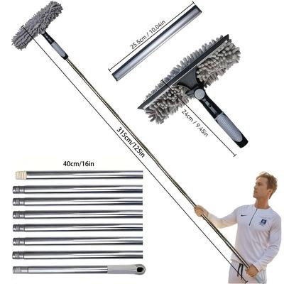 TEMU 2-in-1 High Waist Window Cleaning Kit With 8-joint Extension Pole, Stainless Steel Scraper And Squeegee, Reusable Microfiber Cloth Image