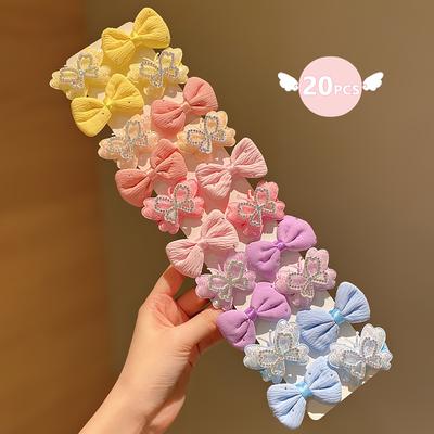 TEMU 20pcs Bow Hair Clips, Mixed Color, Pastel And Bright, Fashionable Polyester, Glitter, For Teen Girls, , Valentine's Day, Easter, Campus Image