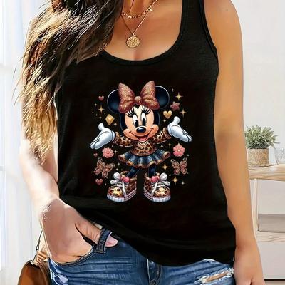 TEMU Women' Sleeveless Vest - Large Size Casual Top With Mouse Floral & , Machine Washable Spring Summer Fall Fashion Gift, Character Design Image