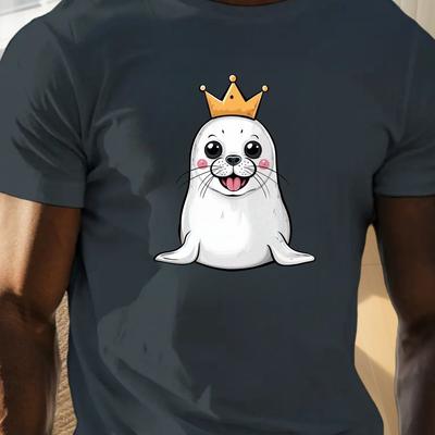 TEMU Big & Tall Men's Plus Size Casual Tee - , Breathable Polyester Short Sleeve T-shirt With Round Neck, Machine Washable - Summer, Plus Size Image