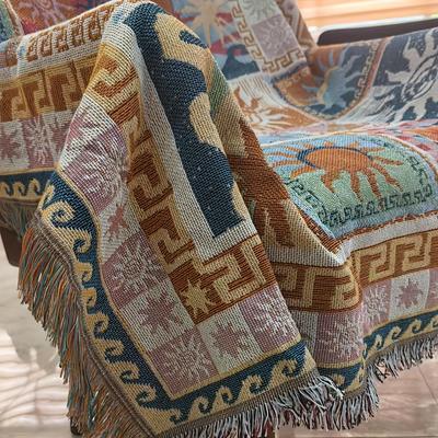 TEMU Bohemian Geometric Throw Blanket - Vibrant Mixed Colors, Fringe Trim, Indoor/outdoor Use For Camping, Couch, Bed - Machine Washable, Jacquard Design, Easycare Fabric Image