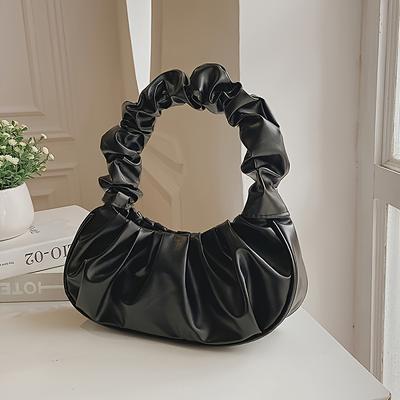 TEMU Stylish Clasp Bag For Women – Versatile Shoulder & Underarm Purse With Ruched Handle, Glossy Finish, And Secure Clasp Closure Image