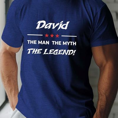 TEMU Men's David Print T-shirt, Casual Crew Neck Short Sleeve Tee, 100% Polyester Knit Fabric, Stretch, Regular Fit, Summer Geometric-pattern Top - 150gsm Image