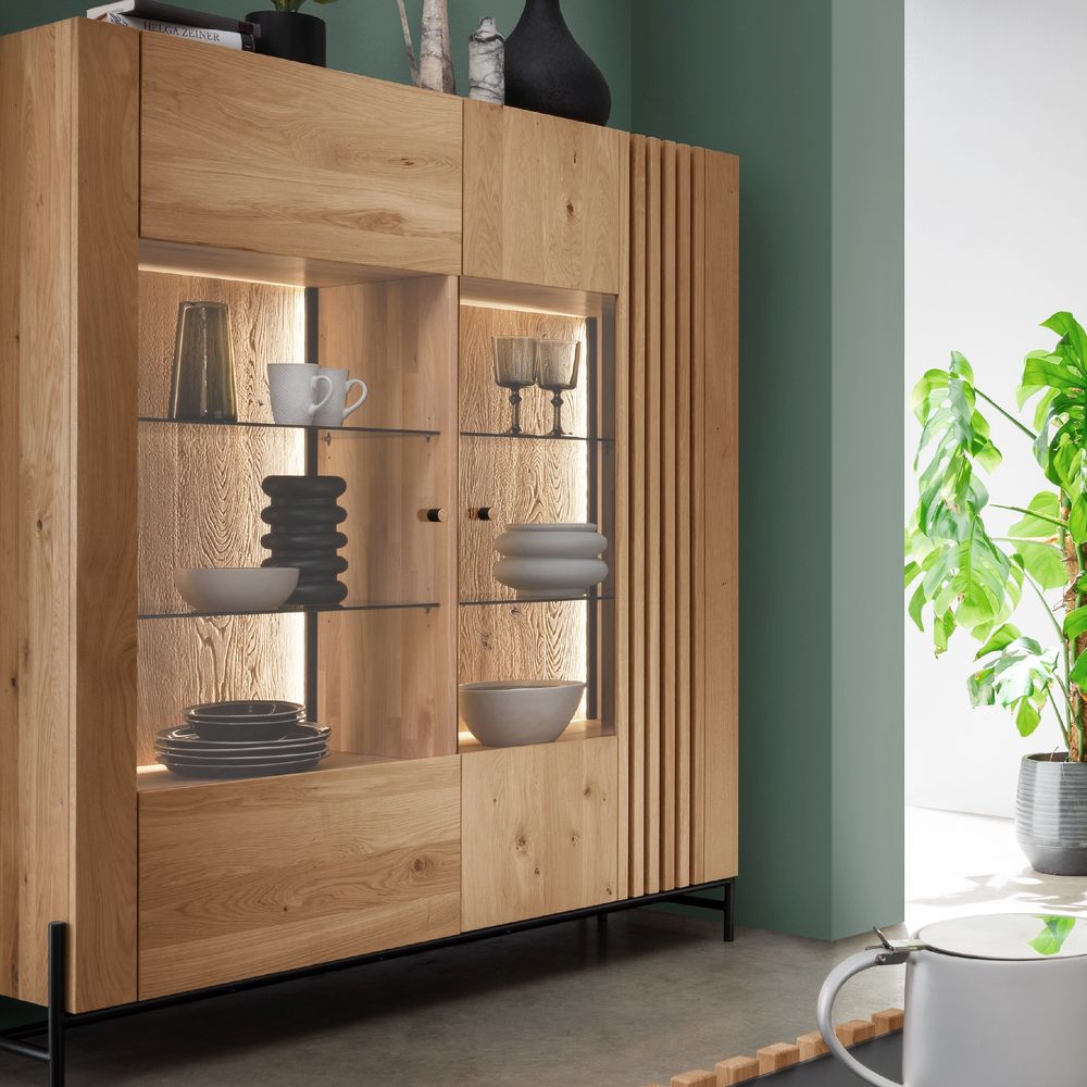 Massivholz »Ascona« Highboard VI 140x160x45 cm / Rückwand sandgestrahlt / ohne Inlay / ohne Beleuchtung Image