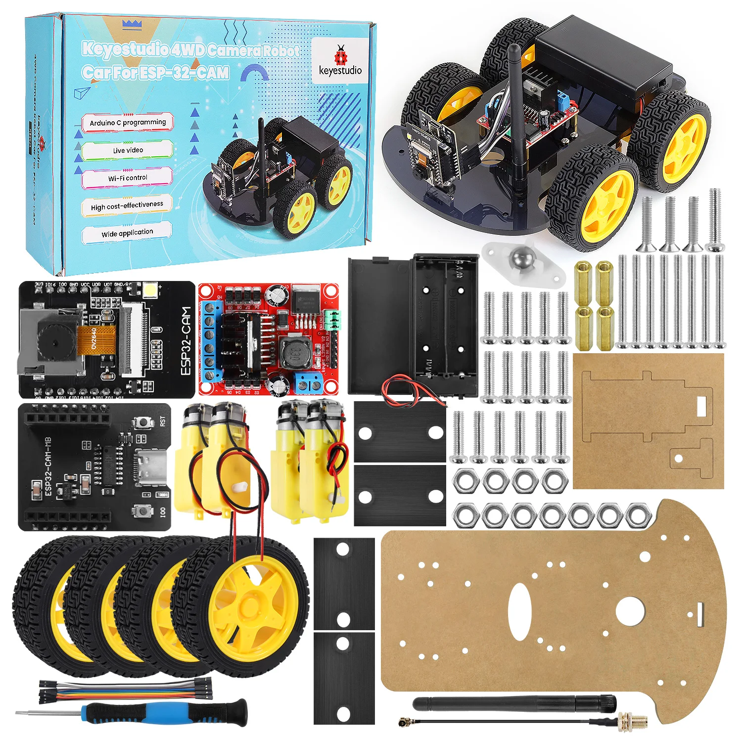 NEW Keyestudio 4WD&2WD ESP32-Cam Robot Car Kit Programmable WIFI Camera Smart Car For Arduino ESP32 Robot Project Robotic Kit