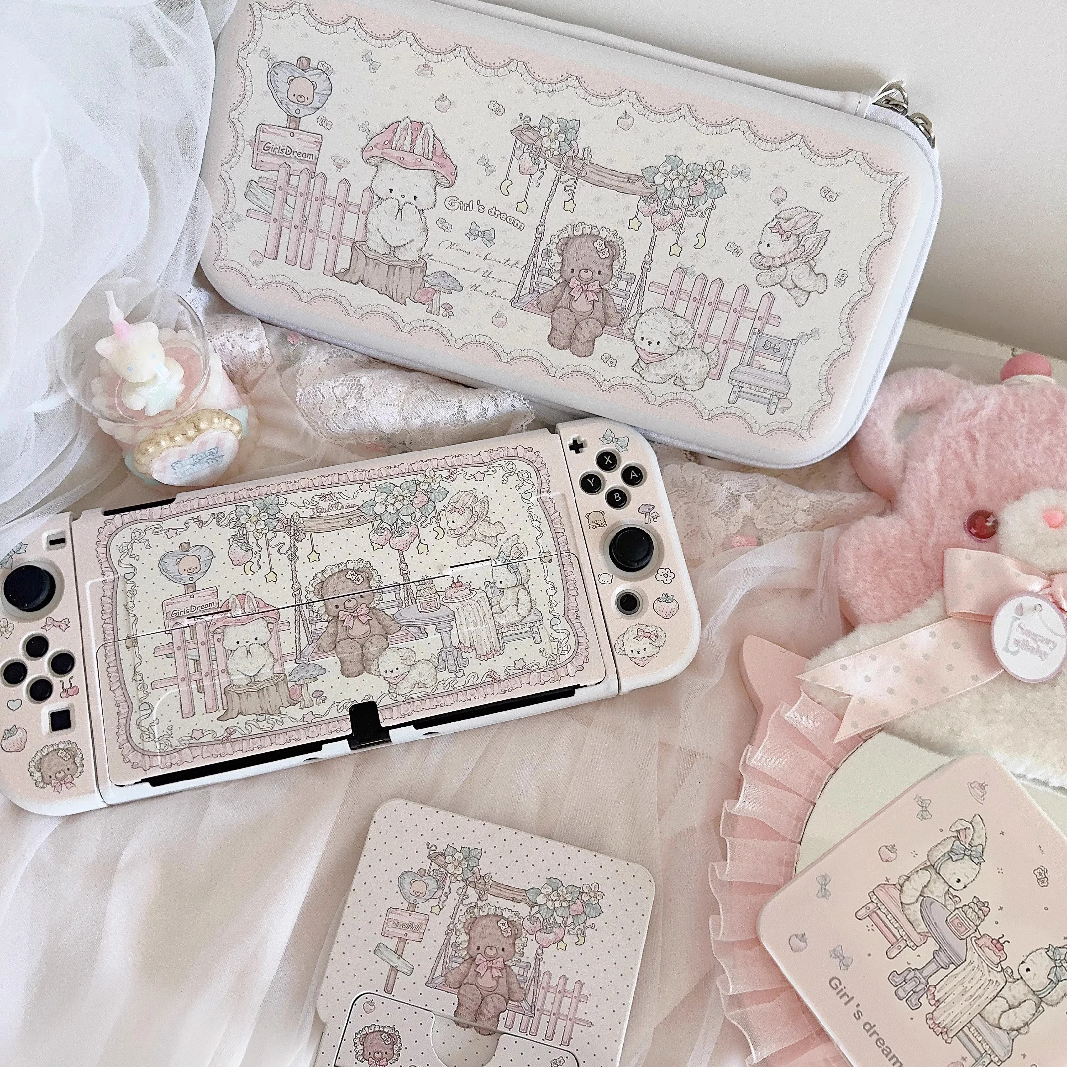 Nintendo Switch Case OLED Protection Kawaii Bear Rabbit Cover Dockable Protective Shell For Nintendo Switch Controller Joy-Con