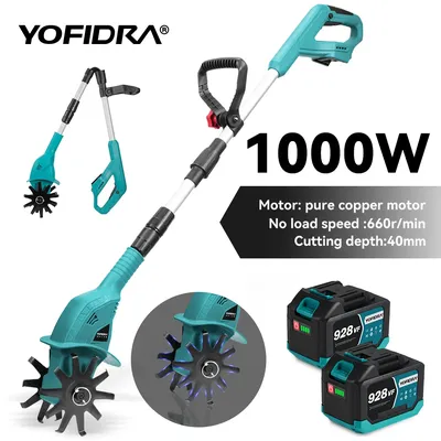 YOFIDRA Garden Tiller Rototiller Cultivator Multipurpose Weeding Eater Trimmer Rotary Tool Lawn Mower For Makita 18V Battery Pin