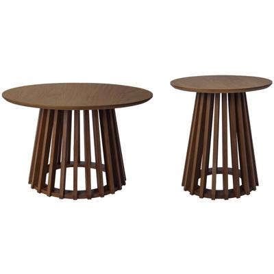 sweeek - 2er-Set Couchtische aus Holzdekor und Tannenholz, Ø40cm und Ø60cm Image