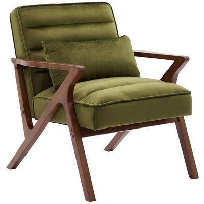 sweeek - Skandinavischer Sessel aus Hevea-Holz und Samt, Samt, Khaki Image