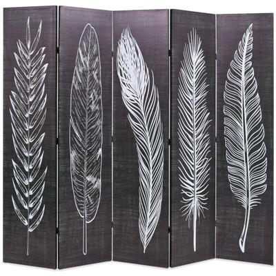 Raumteiler Paravent klappbar 200 x 170 cm Federn Schwarz-Weiß Vidaxl Image