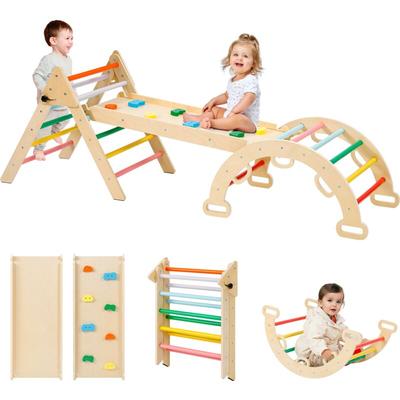 Yoleo - Montessori Kletterdreieck mit Kletterbogen und Rutsche, Indoor Kletterrahmen für Image
