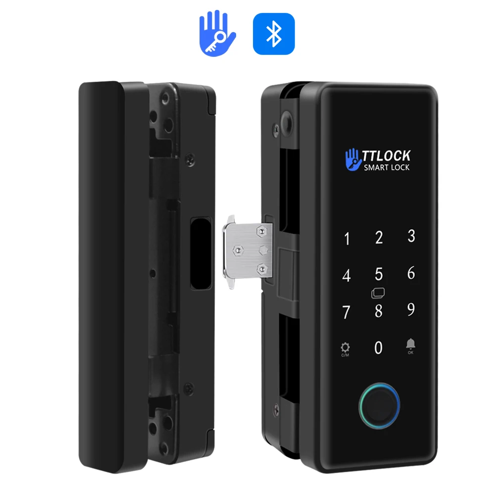 Fingerabdruck-Glasschloss Bluetooth TTLOCK APP Intelligentes Glastürschloss Biometrische elektronische Schiebetür RFID IC-Karte Fernentriegelung Image