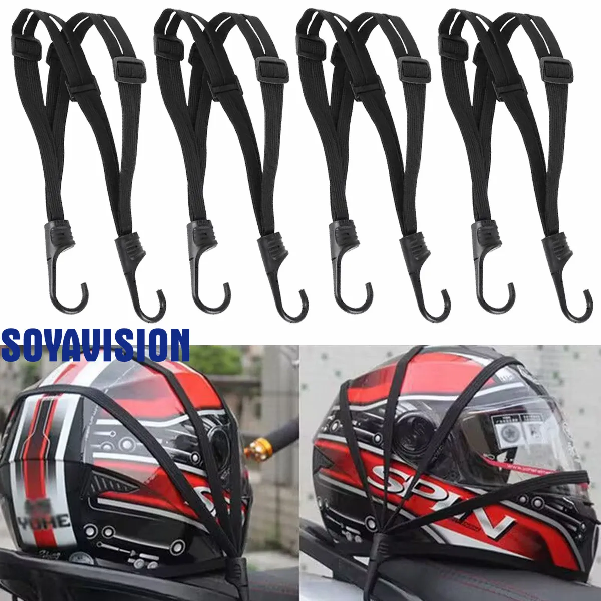 60 cm/90 cm verstellbarer Motorradhelmgürtel, universeller Motorrad-Gepäckgurt, elastisches Seil mit 2 Haken, Motorradzubehör Image