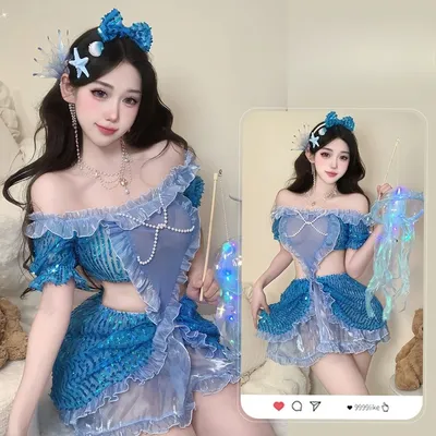 Meerjungfrau Cosplay Sexy Kleid Blau Fee Kostüm Frau Schatz Rolle Spielen Anzug Bedwear Erwachsene Image