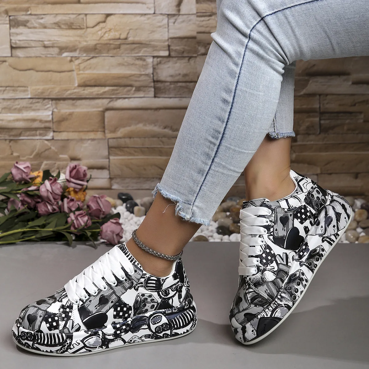 Frauen drucken Turnschuhe Dame vulkan isierte Schuhe Retro Schnürung weibliche Plattform Skateboard Mode Frauen Freizeit schuhe Schuhe