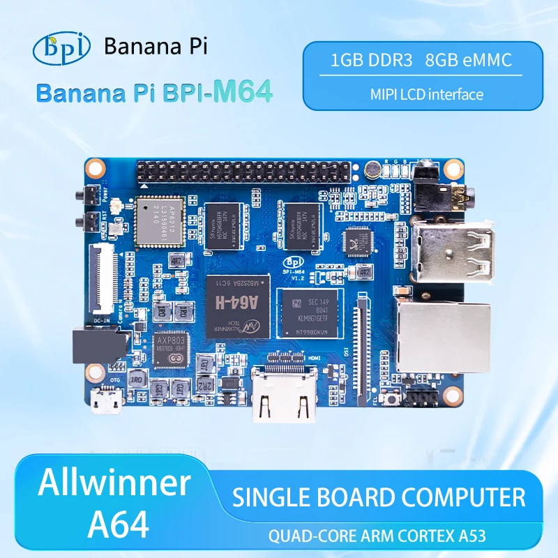 Banane pi BPI-M64 all winner a64 2gb ddr3 8g emmc quad core prozessor motherboard sbc single board unterstützung linux raspberry pi Image