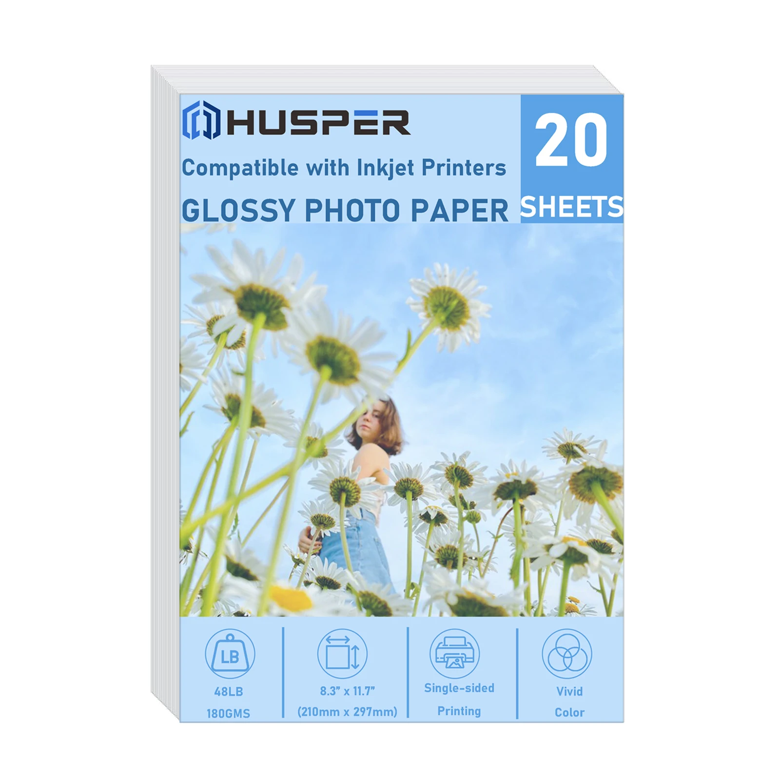 20 Blatt Inkjet-Fotopapier, glänzend, 8,3 x 11,7, 48 lb, 180 g/m2, professionelles Fotopapier im A4-Format, sofort trocknend, geeignet für Inkjet Image