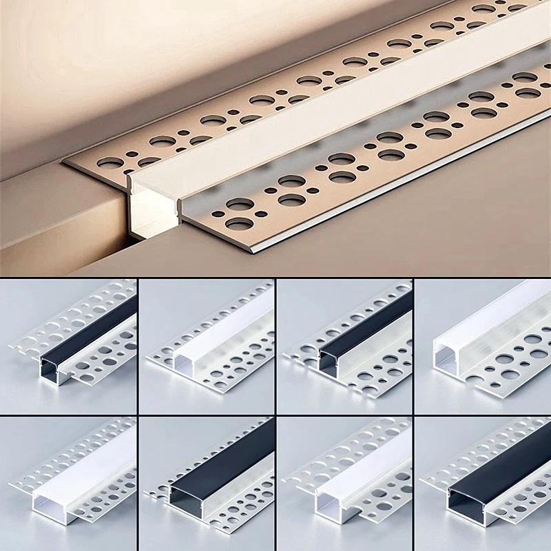 Randlose Deckenkante, LED-Aluminiumprofil, versenkt, eingebetteter Kanal, schwarzer Diffusor, Wand, Boden, Treppe, Badezimmer, Bar, Streifenlichter