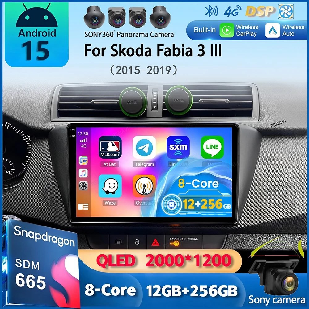 Android 15 Carplay Auto Für Skoda Fabia 3 III 2015 2016 2017 2018 2019 GPS DSP Auto Radio Multimedia Video Player 2din DVD Stereo