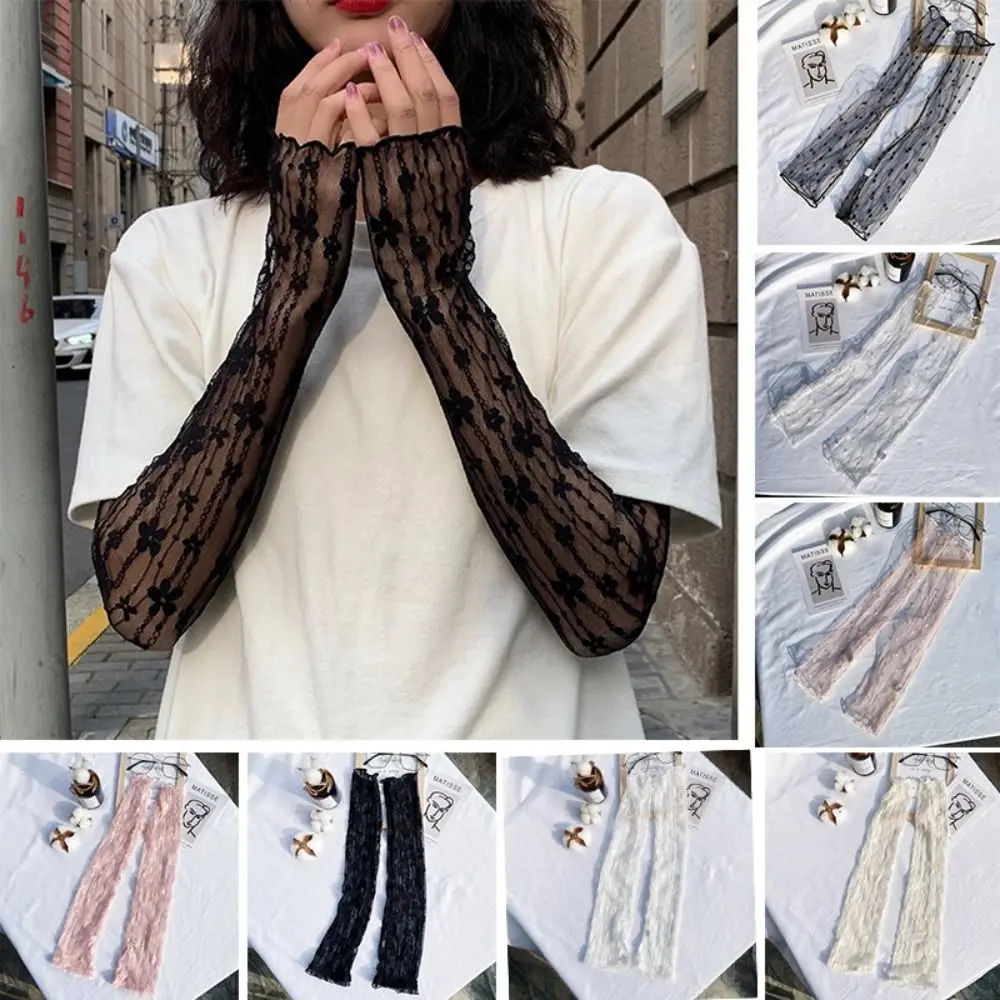 Elegante Frauen Blumen Spitze Mesh ultra dünne lange Sommer fahren Radfahren Sonnenschutz handschuhe Anti-UV-Elastizität shand schuhe