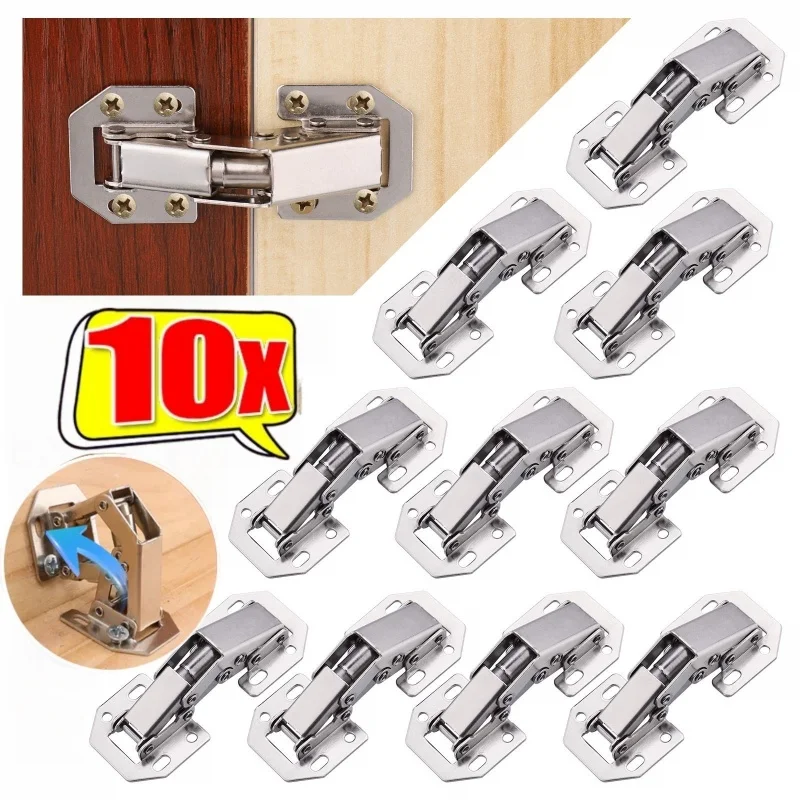 2/6/10PCS 90 Grad Stahl Schrank Scharniere Kein Bohren Puffer Scharnier Küche Schrank Schrank Scharniere DIY Möbel Hardware Werkzeuge Image