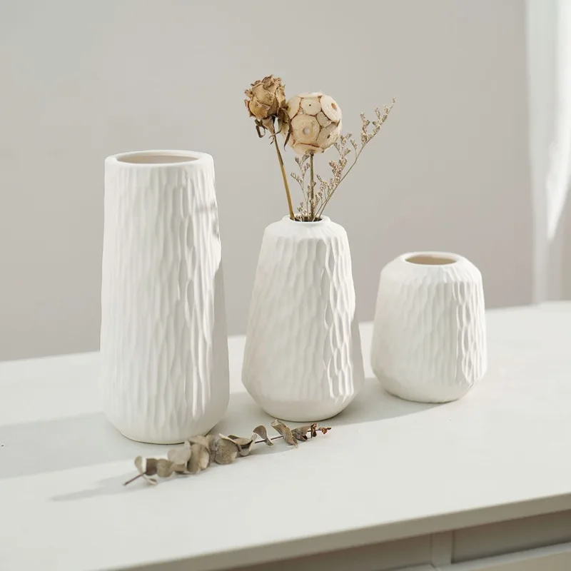 Keramikvase, 3-teiliges Set, weiße Vasenverzierung, Dekoration für Zuhause, Wohnzimmer, Keramikvase, Blumenarrangement Image