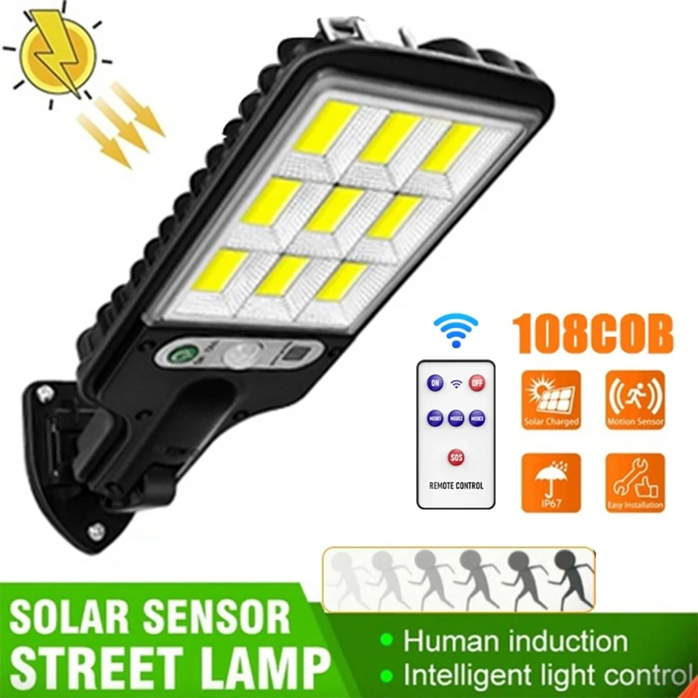 108 COB Solar Lights Outdoor With 3 Mode Waterproof Motion Sensor Security Lighting Wall Lights Sensor Street Lamp For Garden Image