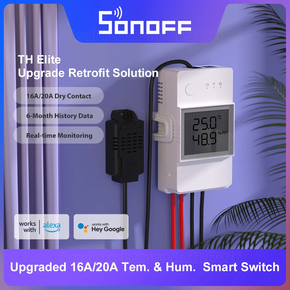 Sonoff th Elite 16a/20a Smart Temperatur & Luft feuchtigkeit WLAN-Schalter Trocken kontakt Echtzeit überwachung über Ewelink Alexa Google Image