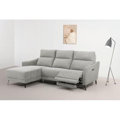Ecksofa INOSIGN "TAYLER 3-Sitzer, L-Form (Breite 239cm), elektr. Relaxfunktion, USB A/C", grau (hellgrau), B:239cm H:101cm T:91cm, Webstoff 100% Polyester, Sofas, und Recamiere, Liegefunktion durch Recliner, Federkernpolsterung Image