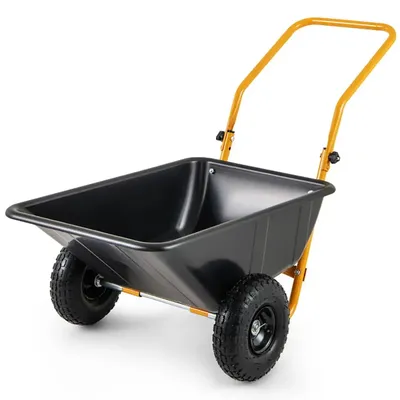 Dual-Wheel Wheelbarrow Garden Utility Cart with Pneumatic Tires, Outdoor Patio Garden Tools-Black