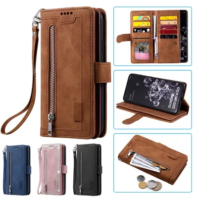 Multi 9 Cards Zipper Wallet Case For iPhone 16 Pro Max 15 Plus 14 13 12 11 XS XR 8 Retro Leather