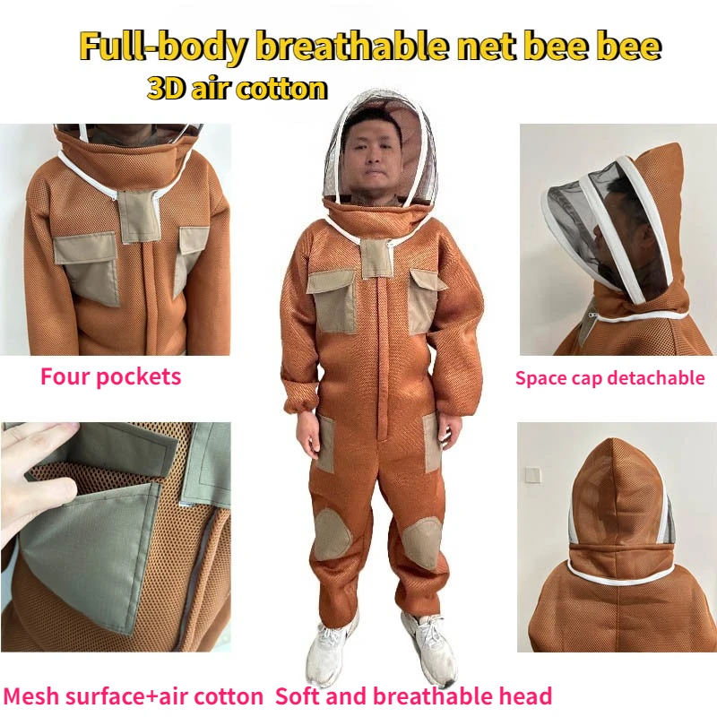 1Set Tuta da ape Tessuto di cotone 3D preferito di grado professionale Abbigliamento protettivo per apicoltura per tutto il corpo Tute da apicoltore