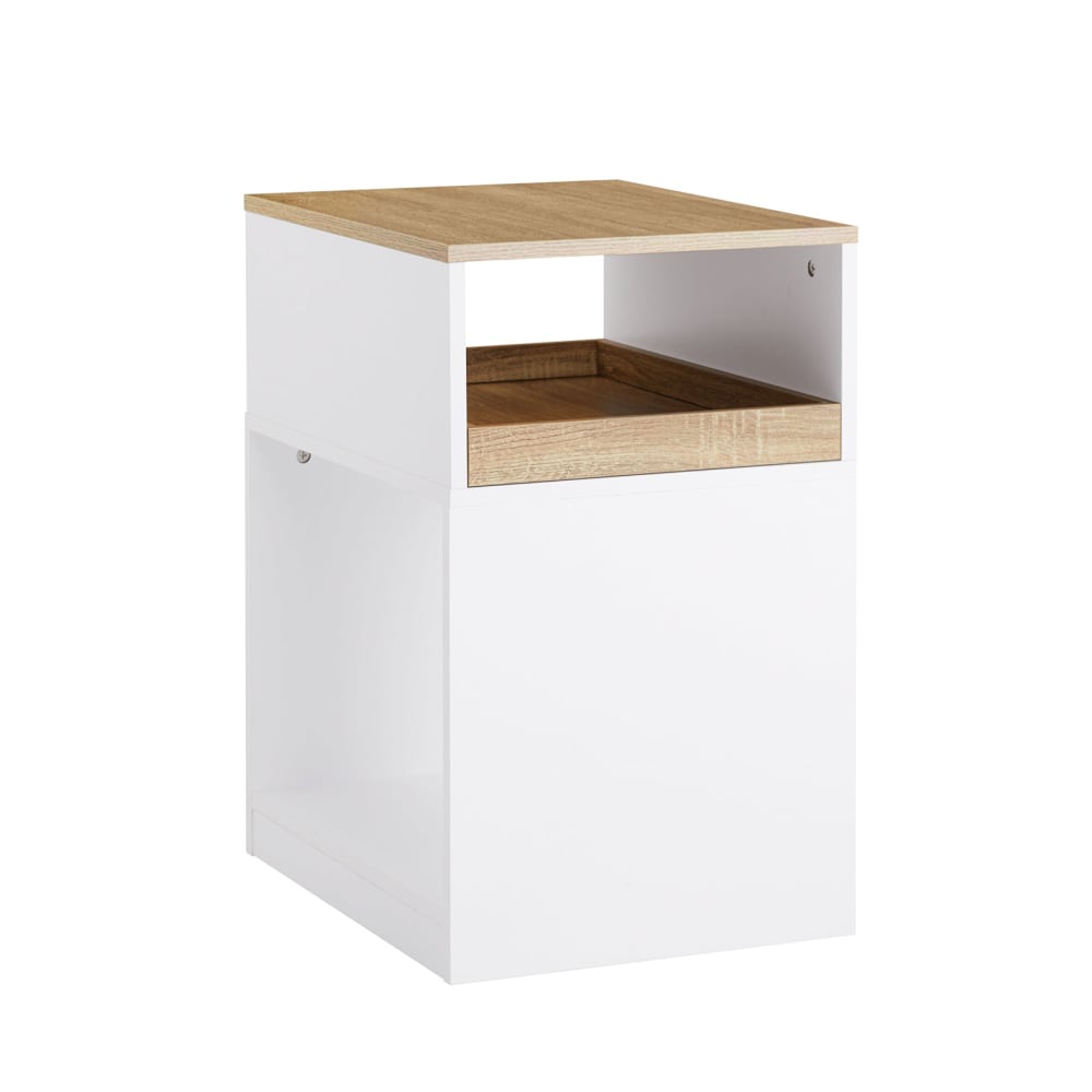 Caisson de bureau 1 tiroir et 2 compartiments ouverts effet bois blanc