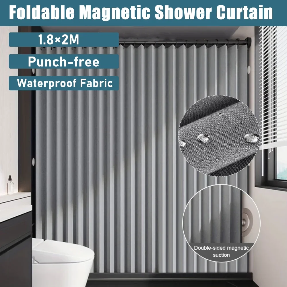 Rideau de douche magnétique pliable, rideau de bain étanche avec 12/14 crochets, rideau moderne, diviseur de salle de bain pour salle de bain