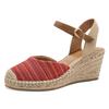 Keilsandalette TAMARIS, Damen, Gr. 37, rot (rot kombiniert), Textil, Leder, modisch, Schuhe, Plateau, Sommerschuh mit geschlossenem Zehenbereich