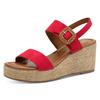 Keilsandalette MARCO TOZZI, Damen, Gr. 39, rot, Textil, unifarben, Veloursleder, klassisch, Schuhe, Sommerschuh, Riemchensandale mit Feel Me-Ausstattung